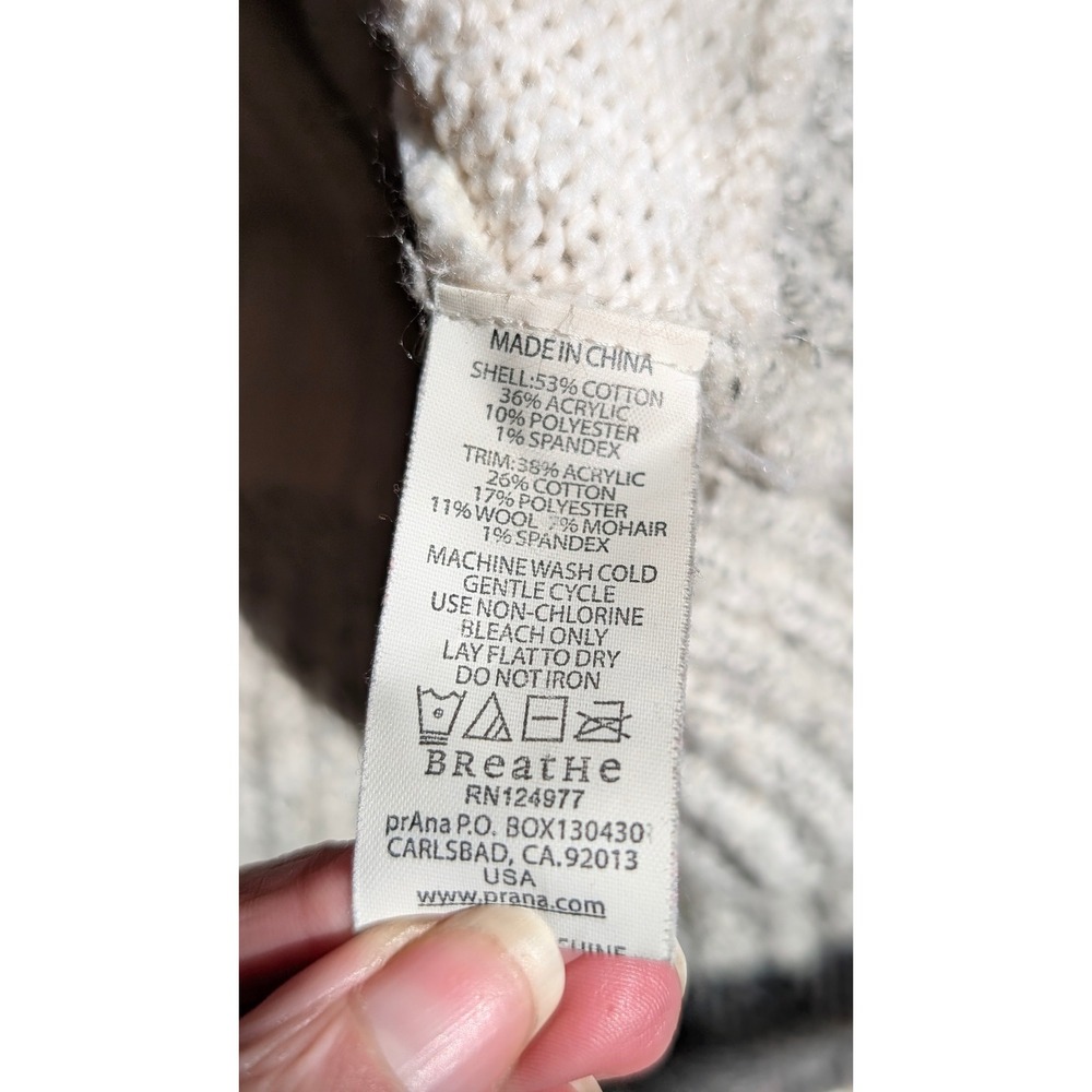 Prana Womens Cream Grey Cable Knit Button Long Cardigan Sweater S wool mohair - Picture 8 of 14